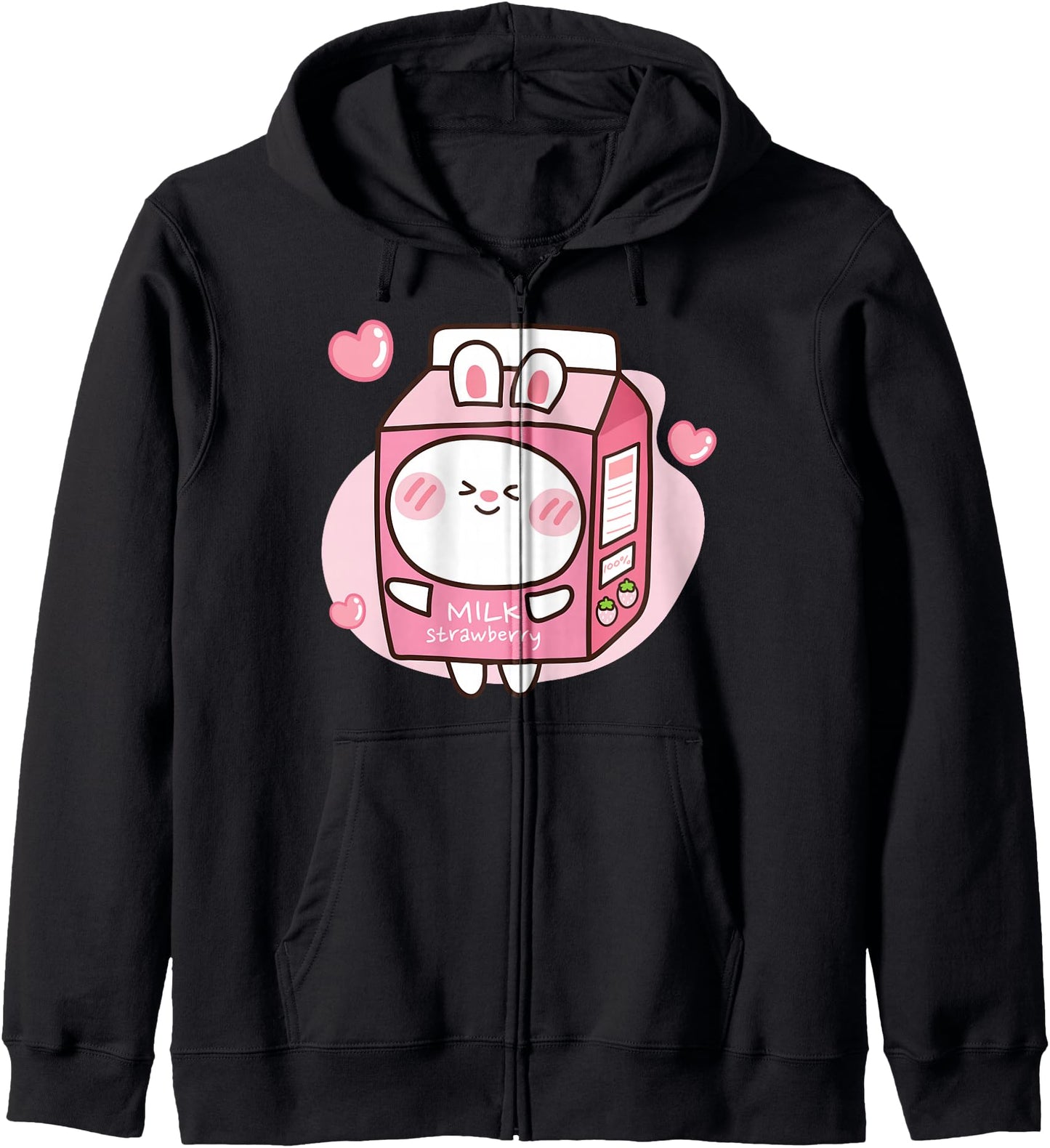 Cute Kawaii Strawberry milk and bunny Japanese Zip Hoodie