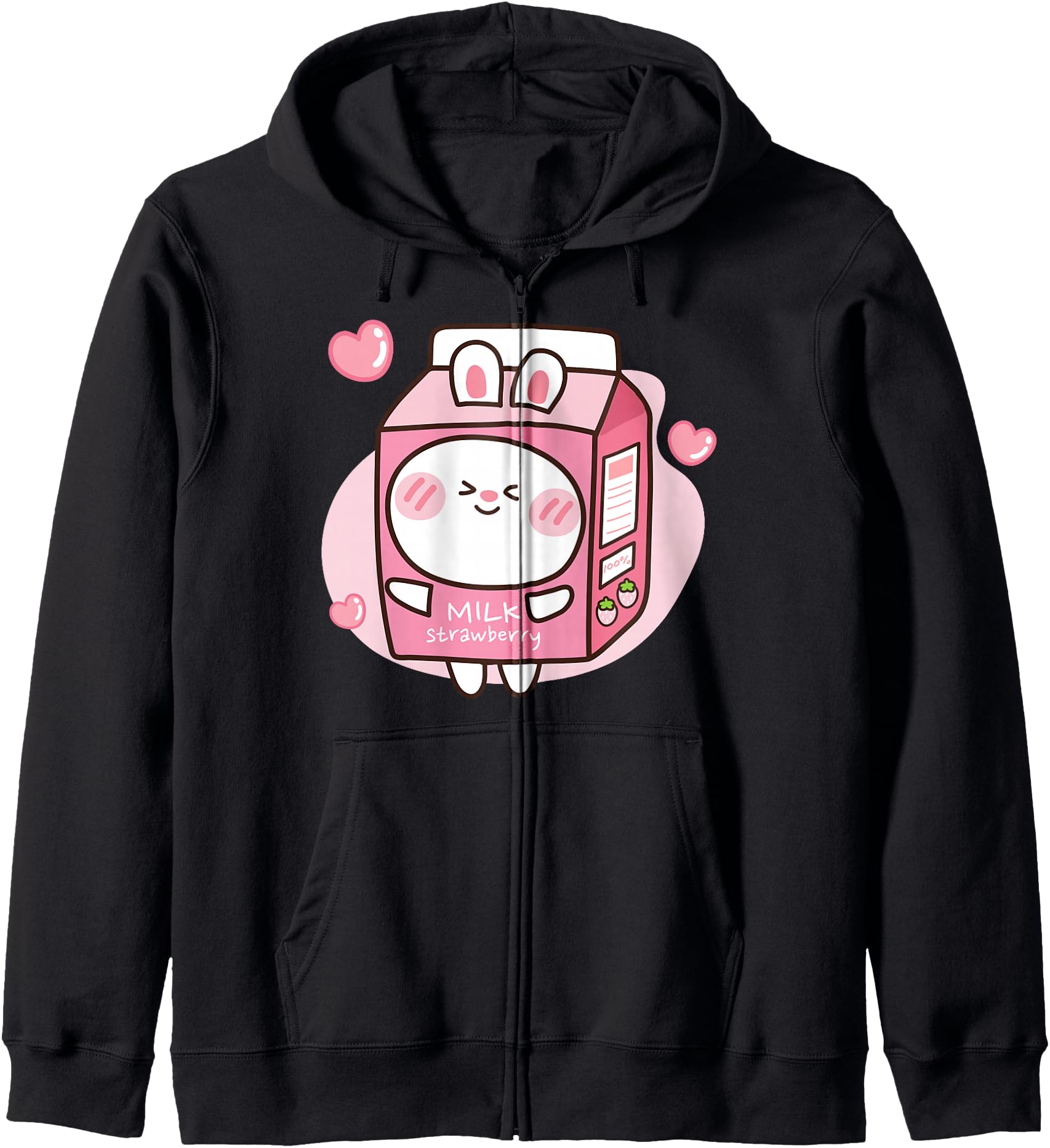 Cute Kawaii Strawberry milk and bunny Japanese Zip Hoodie