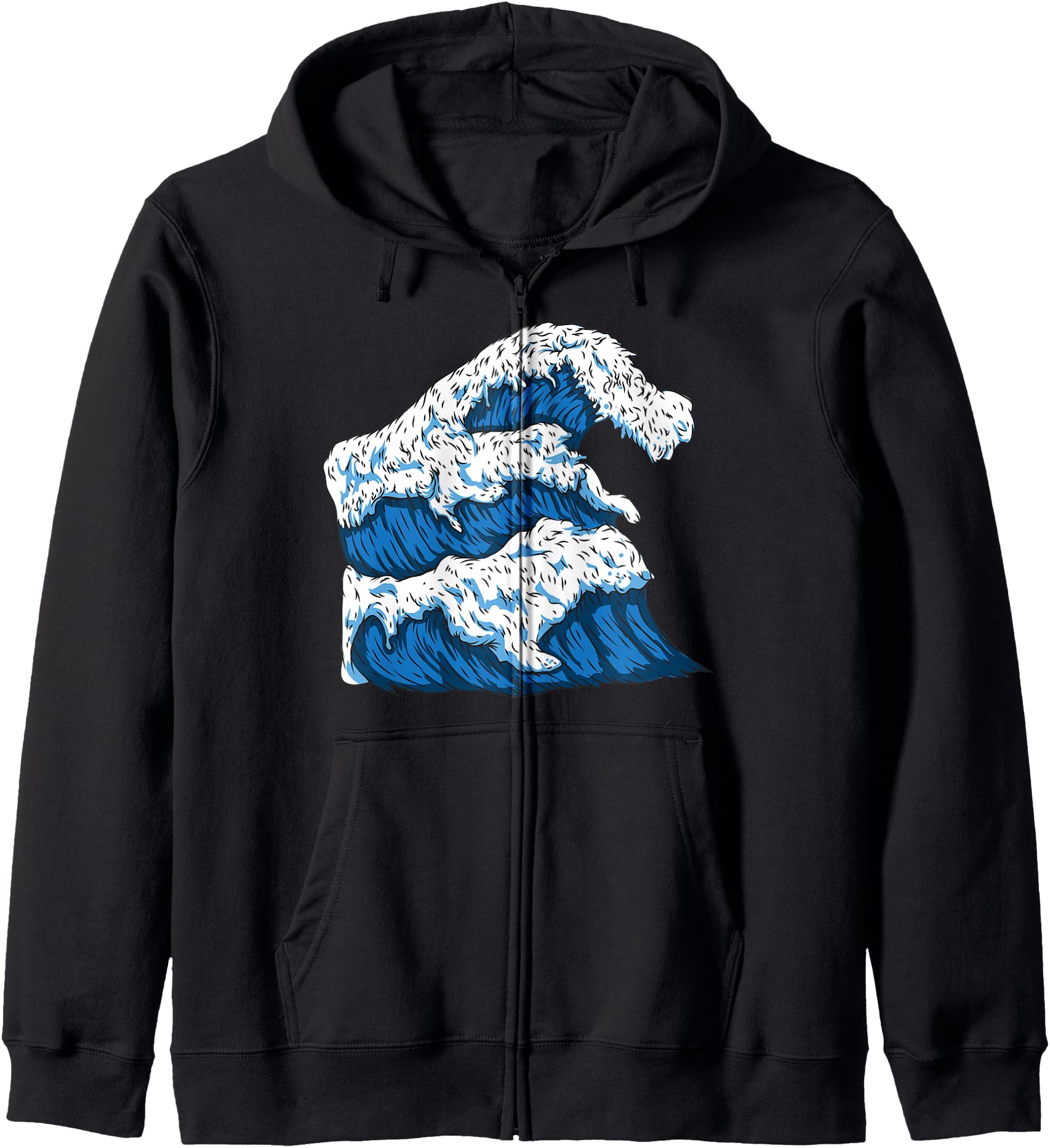Artistic Japanese Style Wave Zip Hoodie