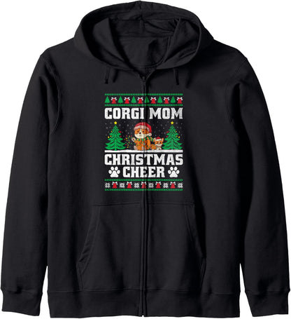 Christmas Corgi Mom Dog Breed Owner Rescuer Fur Mama Zip Hoodie