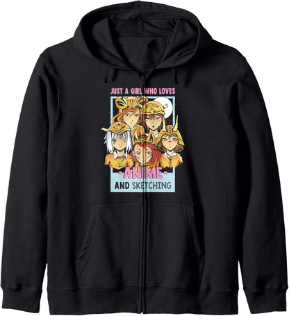 Just A Girl Who Loves Anime And Sketching - Otaku Anime Girl Zip Hoodie