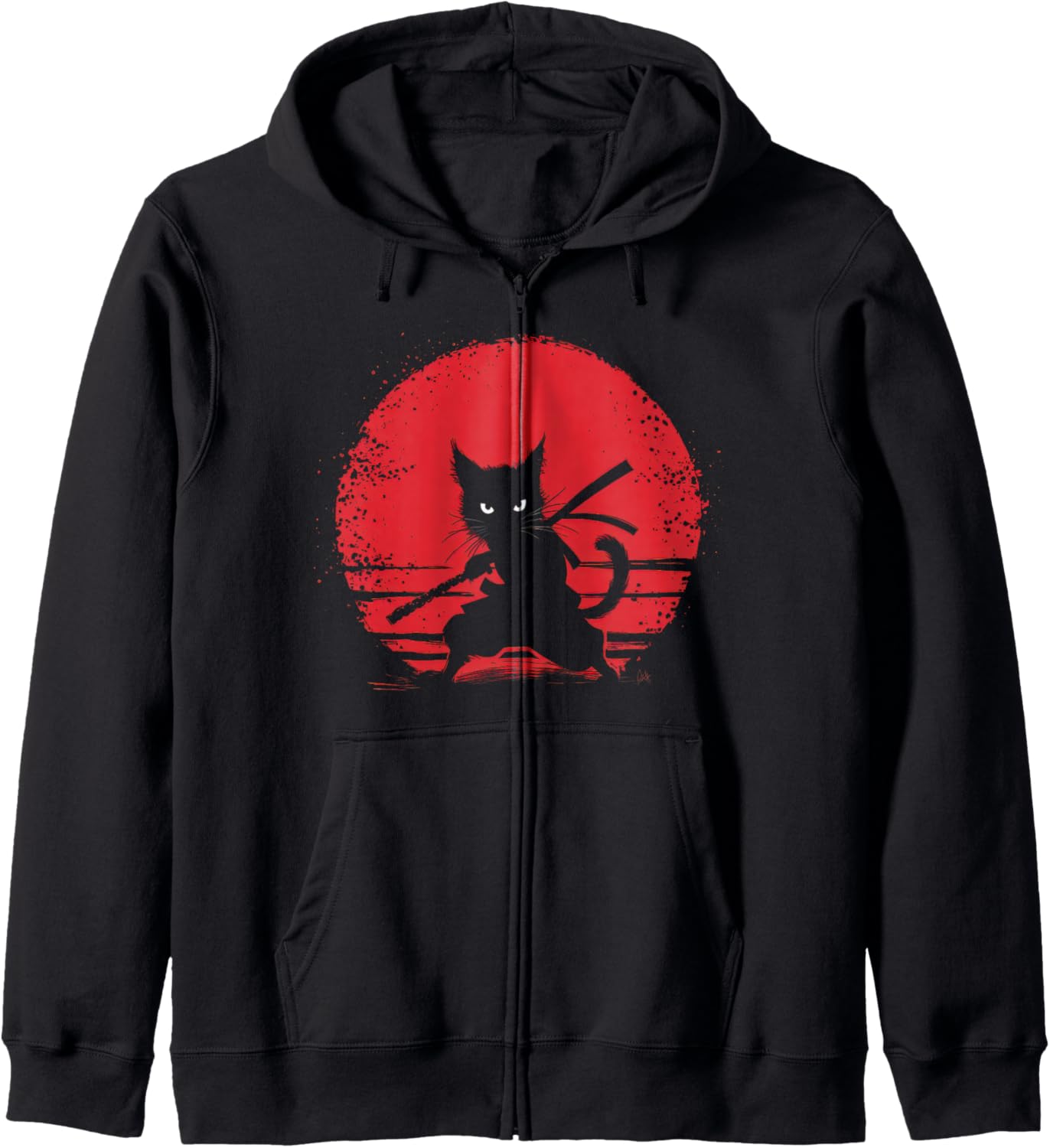 Samurai Cat Vintage Ukiyo-e Warrior Kanji Japan Anime Ink Hoodie