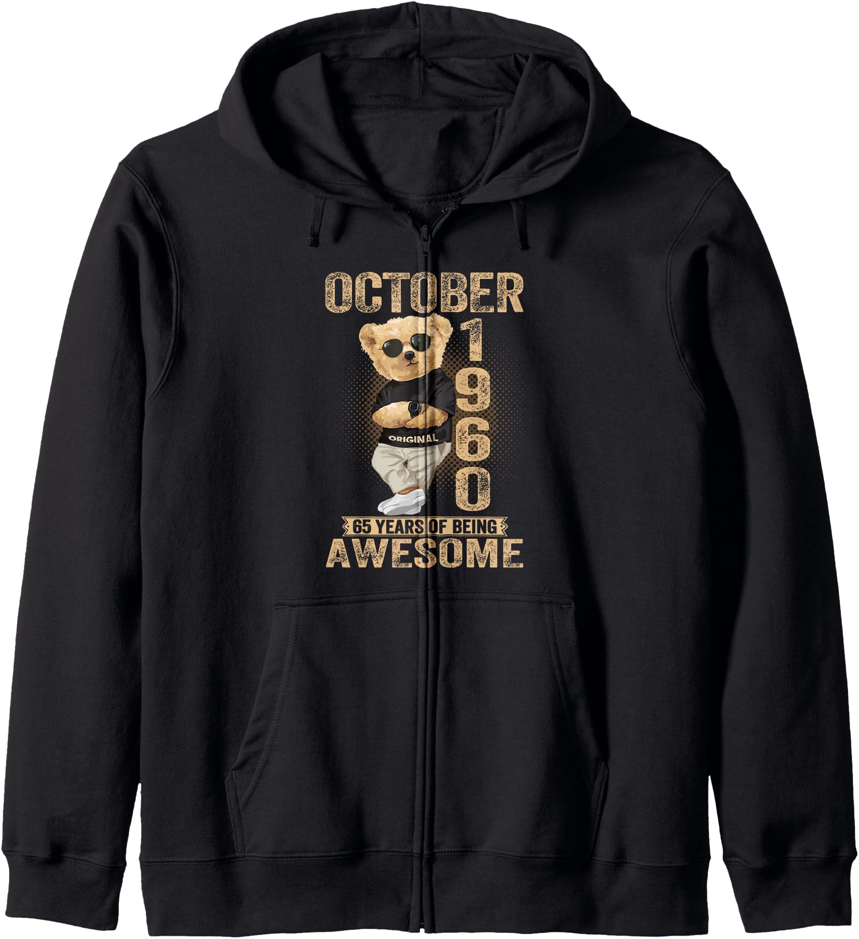 October 65th Birthday Men Women 1960 Awesome Teddy Bear Zip Hoodie