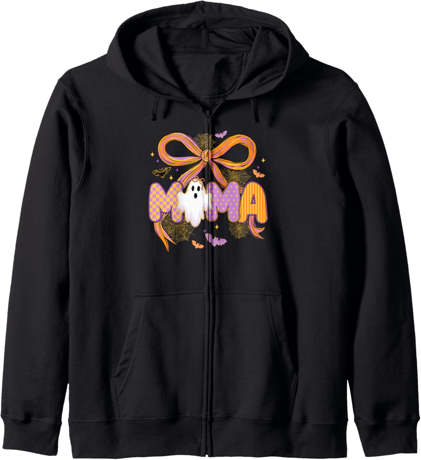 Halloween Mama Ghost Preppy Cute Mother Spooky Bow Mom Girls Zip Hoodie