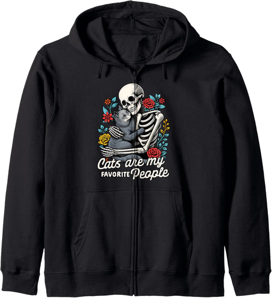 Cat Lover Cat Mom Cat Mama Skeleton Cat My Favorite People Zip Hoodie