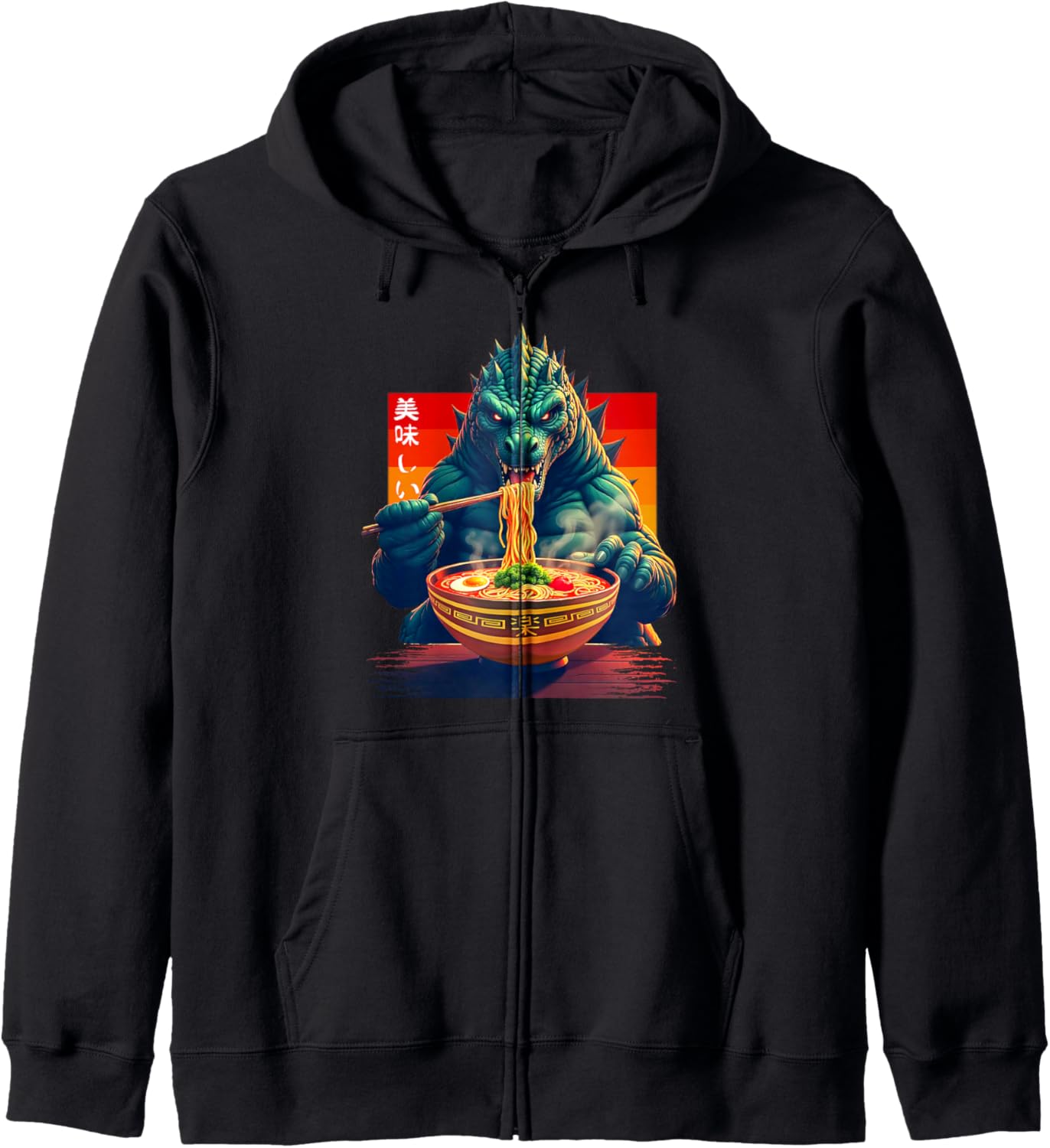 Funny Kaiju Eating Ramen Japanese Monster Lover Birthday Zip Hoodie