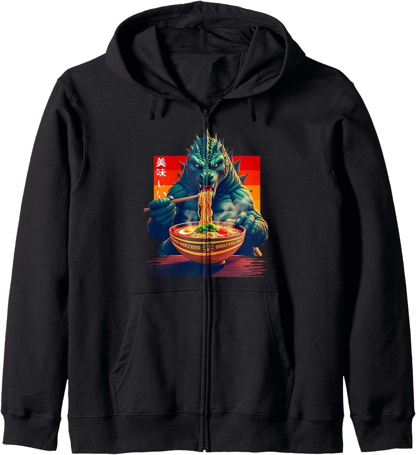 Funny Kaiju Eating Ramen Japanese Monster Lover Birthday Zip Hoodie