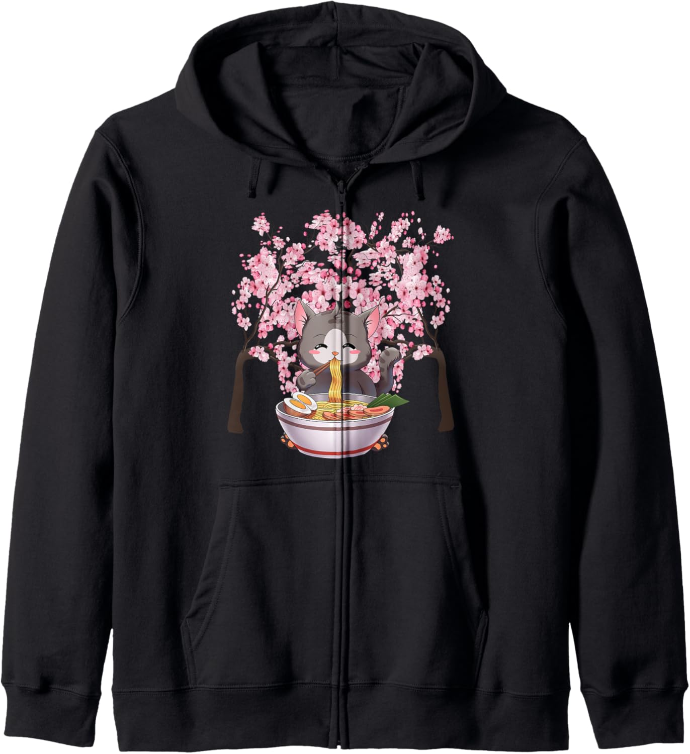 Japanese Blossom cherry Ramen Easter Cat Kawaii Anime Zip Hoodie