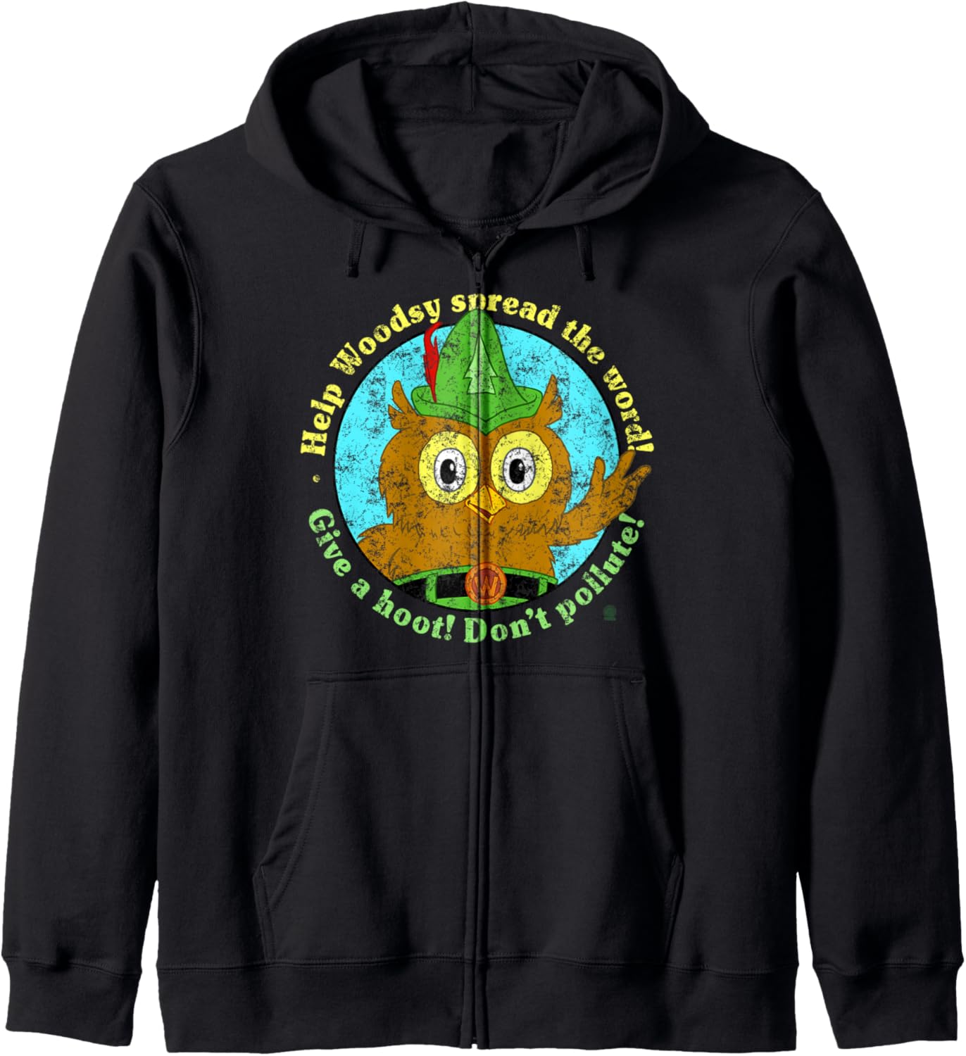Woodsy Owl Give a Hoot Don't Pollute Distressed Zip Hoodie
