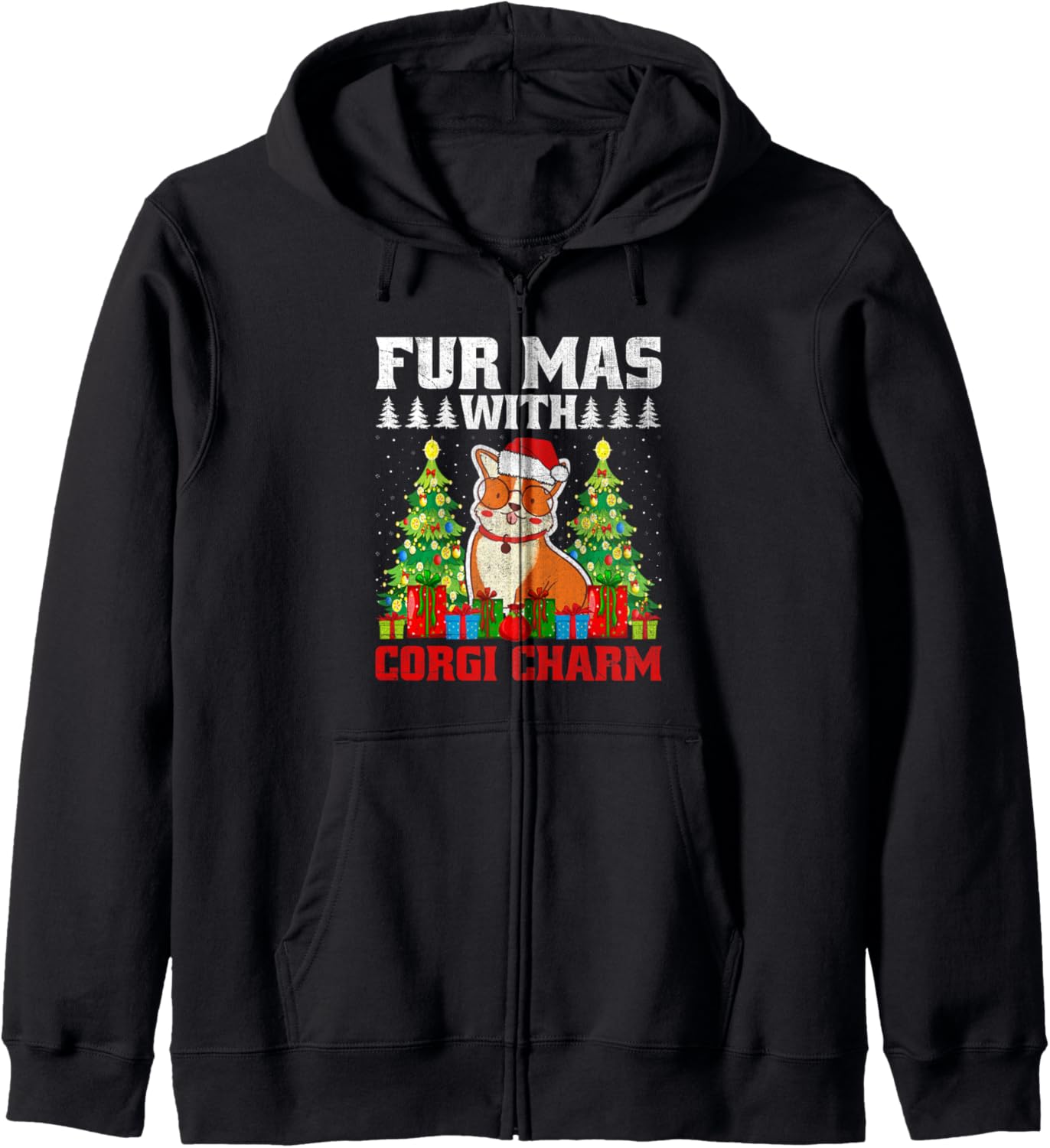 Christmas Corgi Mom Dog Breed Owner Rescuer Fur Mama Zip Hoodie