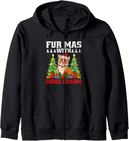 Christmas Corgi Mom Dog Breed Owner Rescuer Fur Mama Zip Hoodie