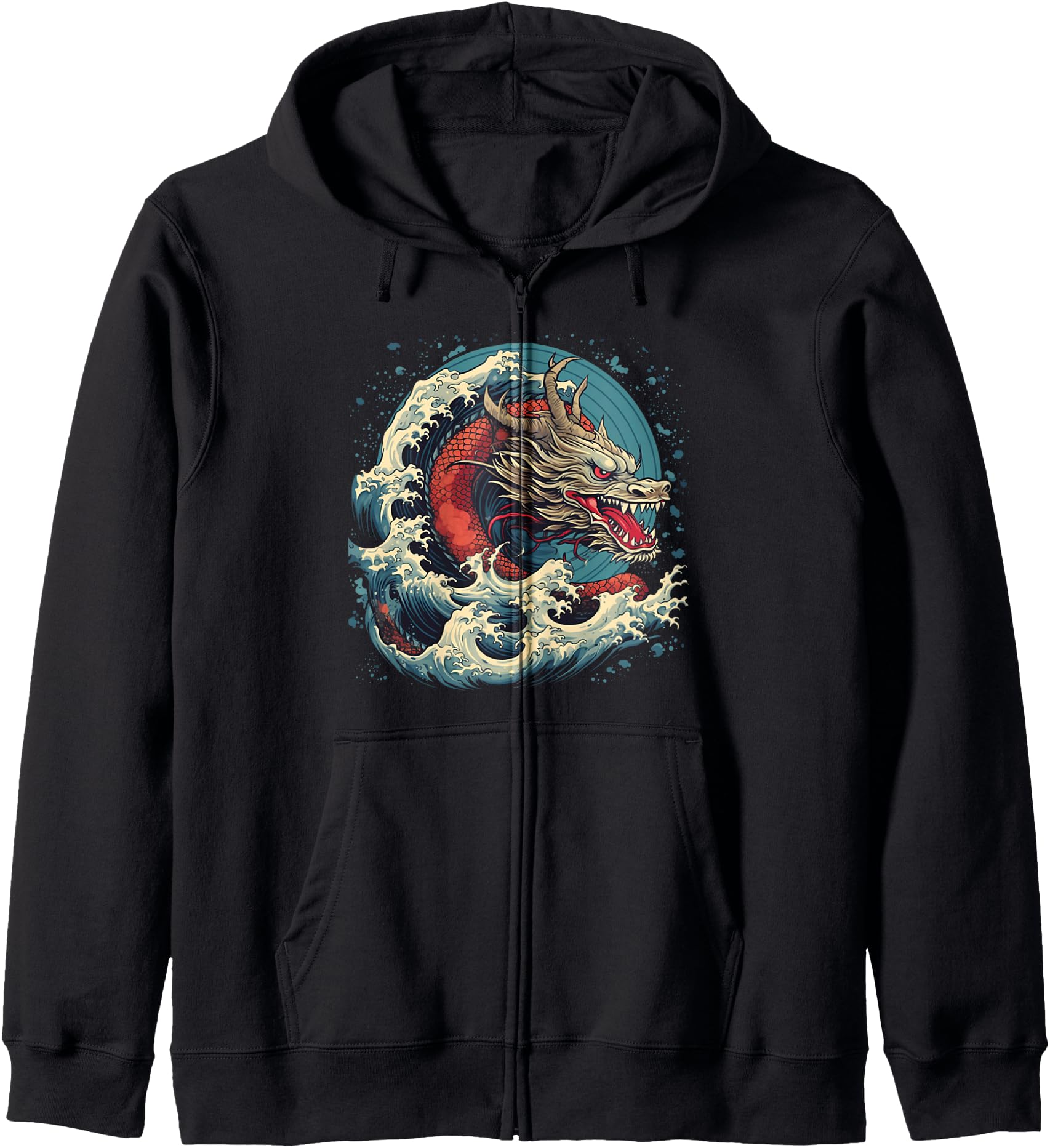 Japanese Vintage Artwork Kanagawa great wave Tokyo Dragon Zip Hoodie