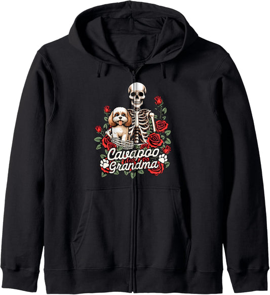 Cavapoo Mom Skeleton Dog Mom Dog Owner Cavapoo Grandma Zip Hoodie
