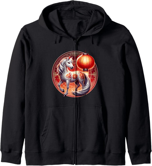 Chinese Year of the Horse Zodiac Zip Hoodie