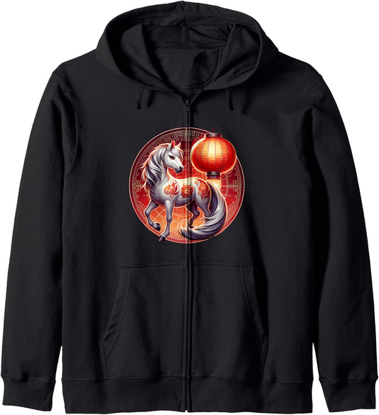 Chinese Year of the Horse Zodiac Zip Hoodie