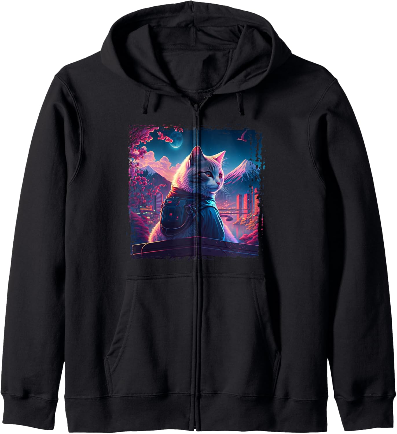 Japanese Aesthetic Synthwave Cat Vaporwave Anime Funny Hoodie