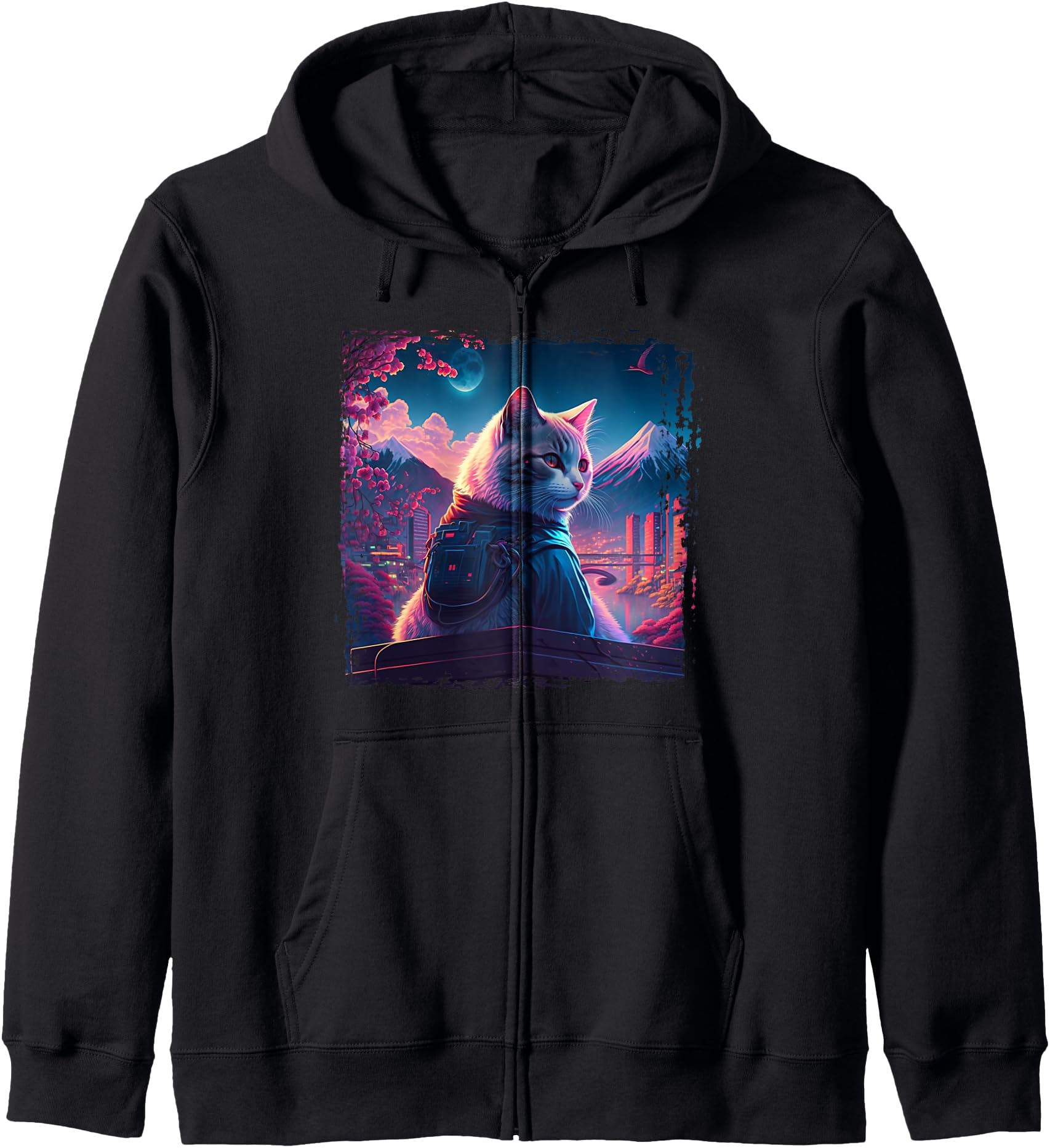 Japanese Aesthetic Synthwave Cat Vaporwave Anime Funny Hoodie