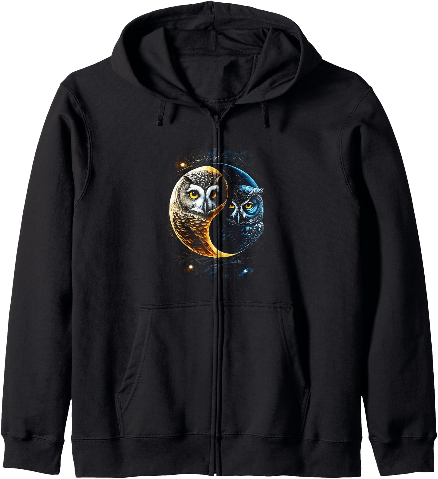 Moon Owl Birds Barn Humorous Yin And Yang Chinese Zip Hoodie
