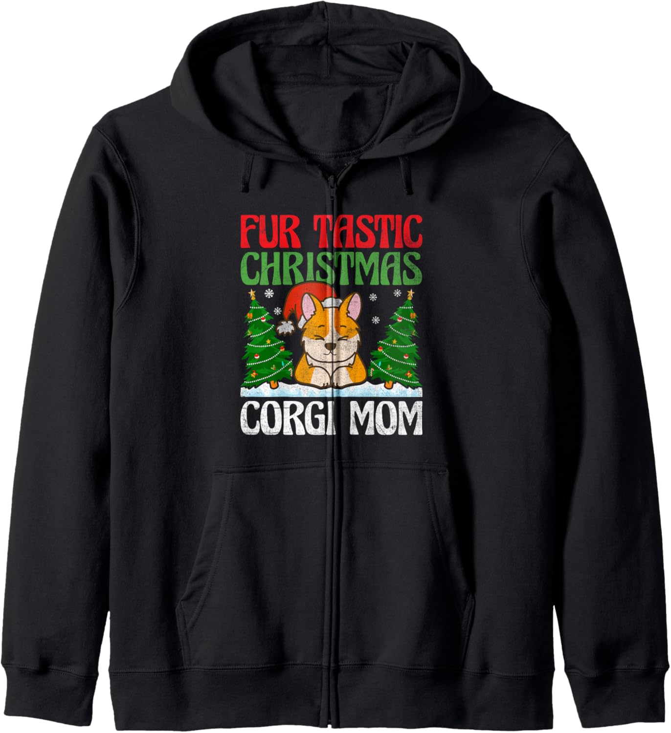 Christmas Corgi Mom Dog Breed Owner Rescuer Fur Mama Zip Hoodie