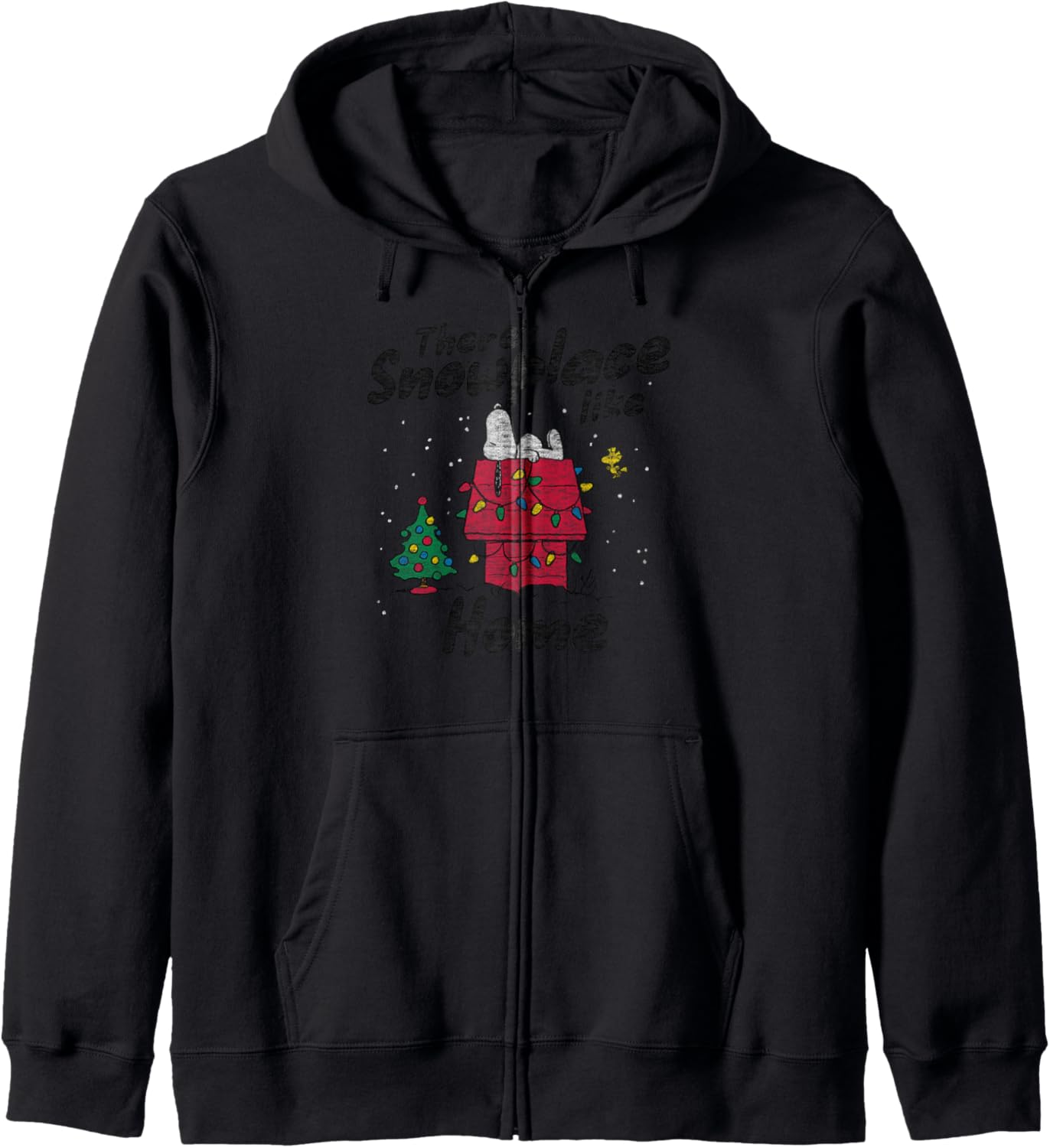 Snoopy and Woodstock Snowy Christmas Lights Scene Zip Hoodie