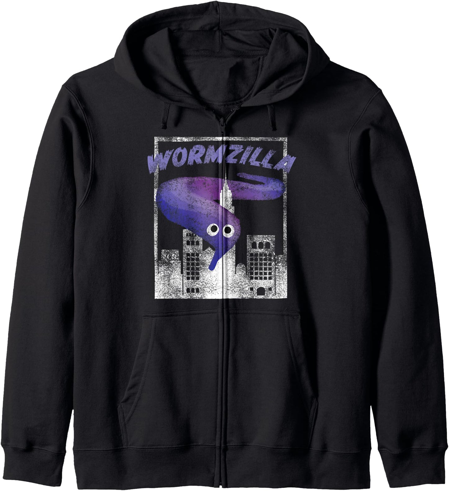 Worm On A String Meme Purple Wormzilla Retro Japanese Style Zip Hoodie