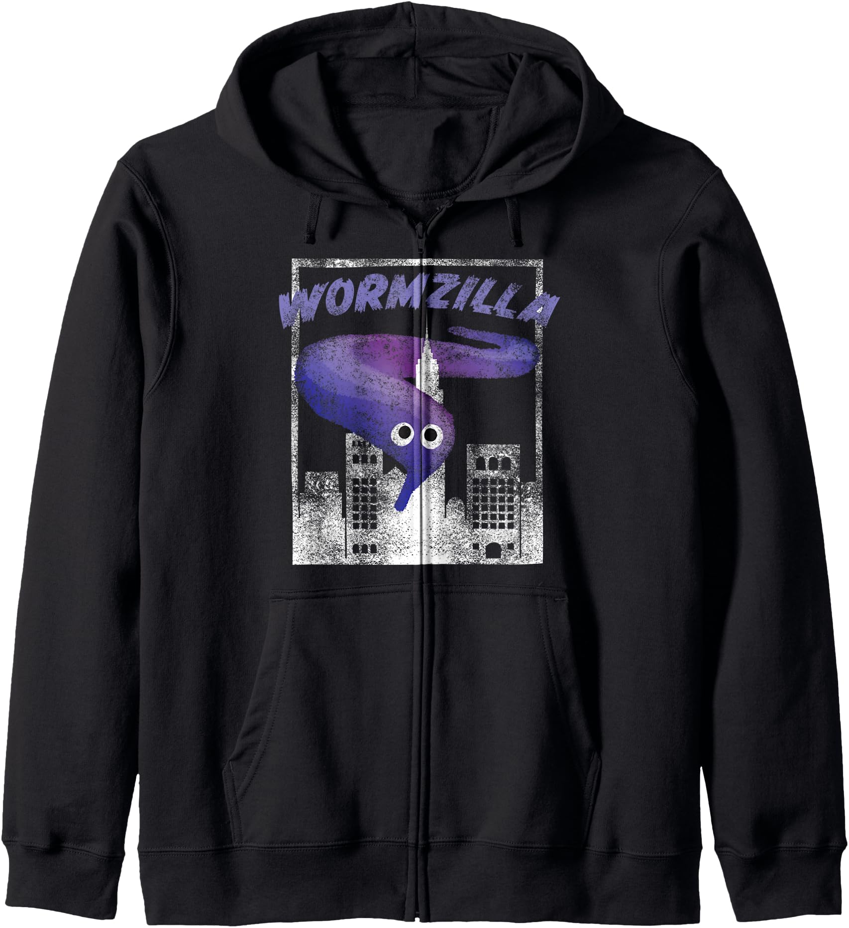 Worm On A String Meme Purple Wormzilla Retro Japanese Style Zip Hoodie