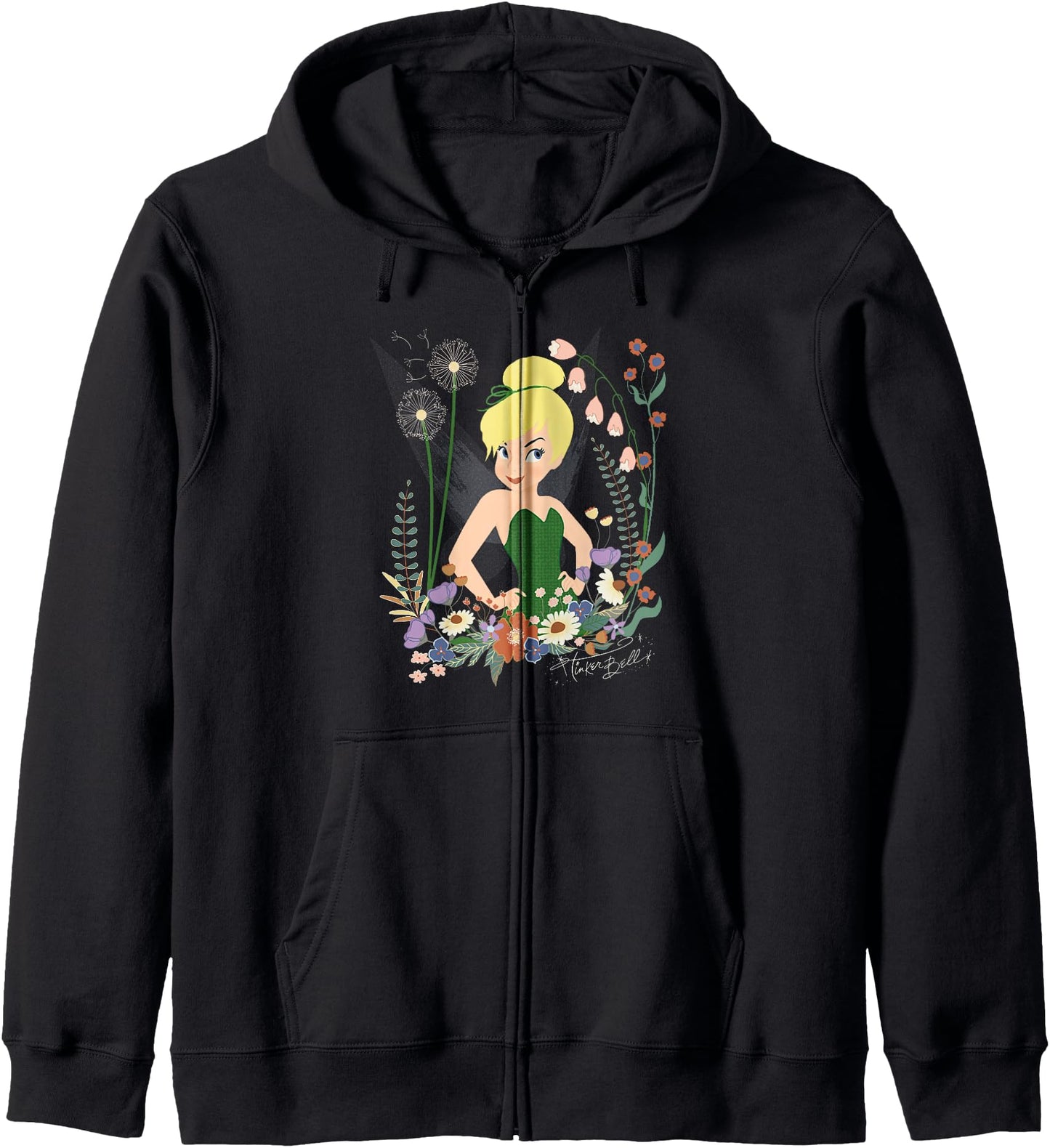 Disney Tinker Bell Peter Pan Fairy and Flowers Zip Hoodie