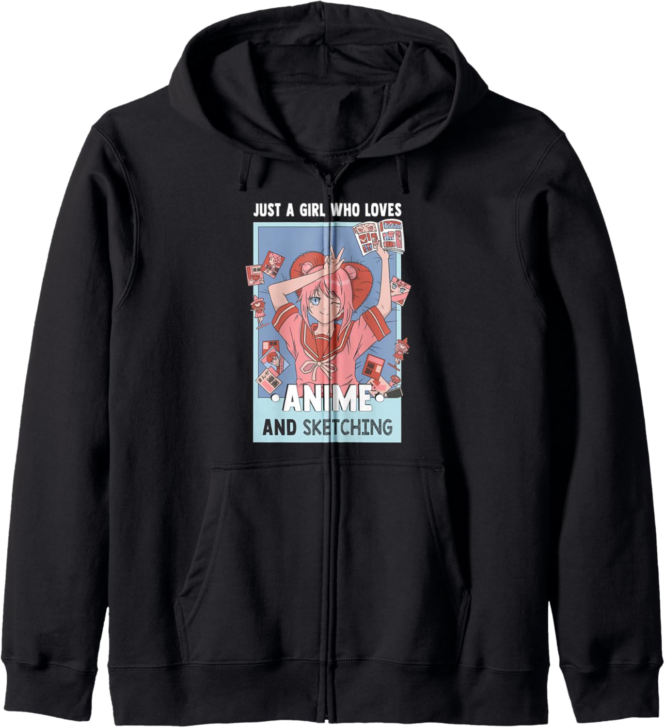 Just A Girl Who Loves Anime And Sketching - Otaku Anime Girl Zip Hoodie