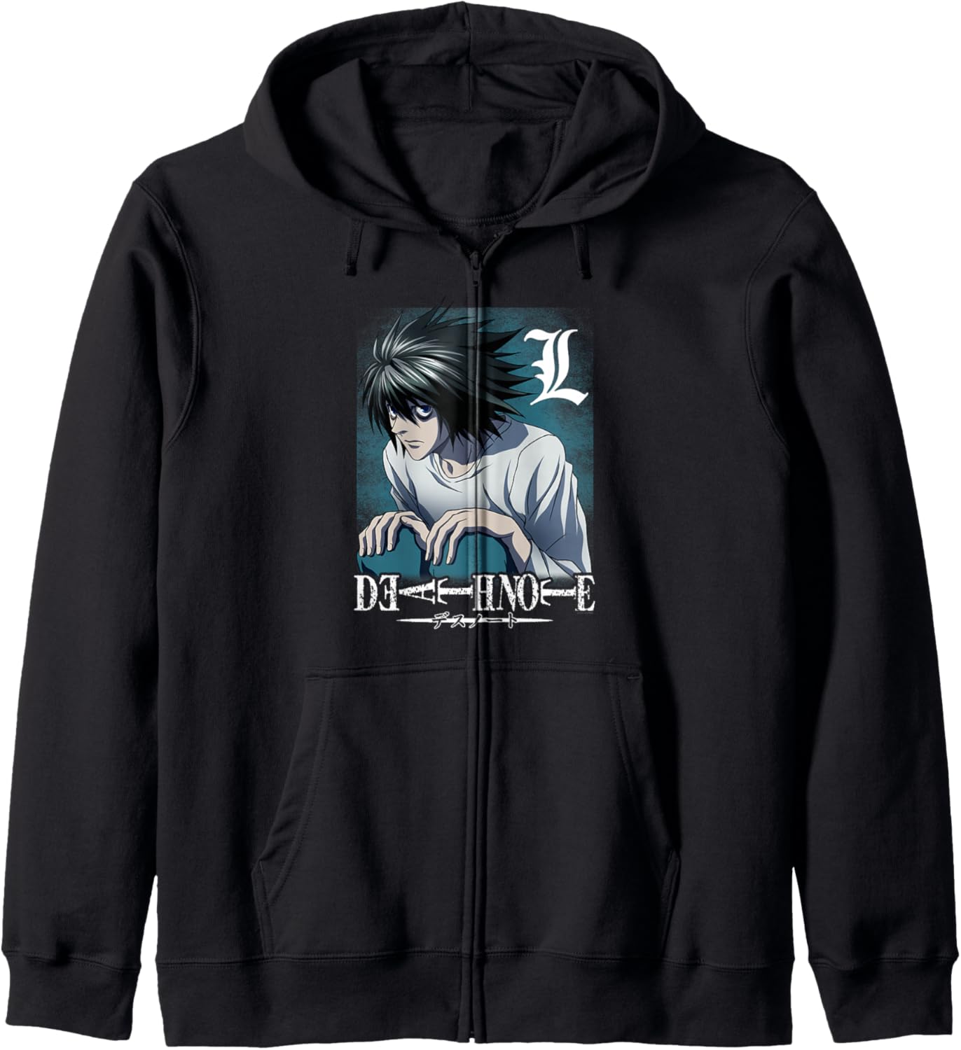 Death Note L Crouching with Logo Anime Hoodie