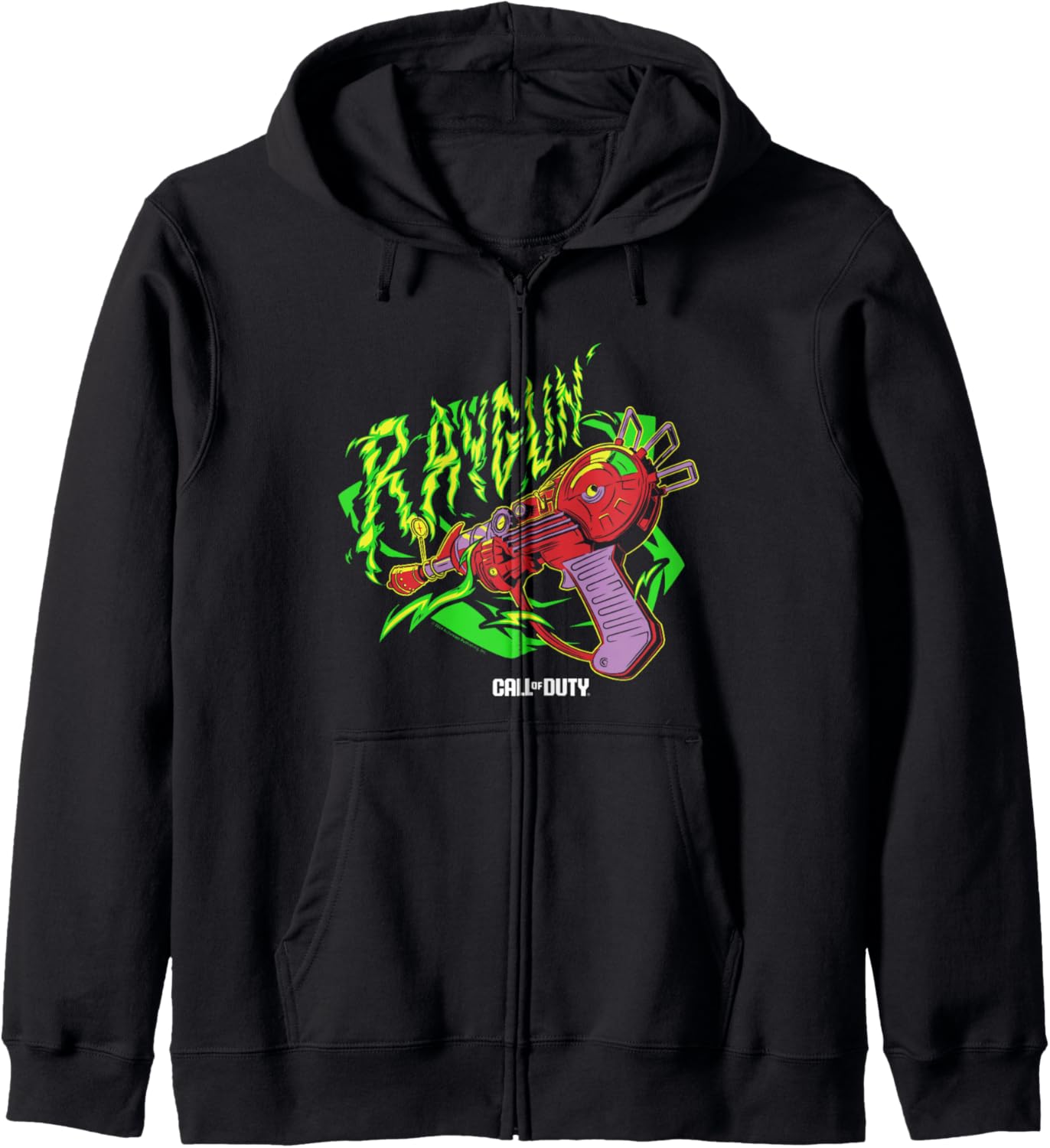 Call Of Duty Raygun Zombie Green Neon Big Chest Retro Logo Zip Hoodie