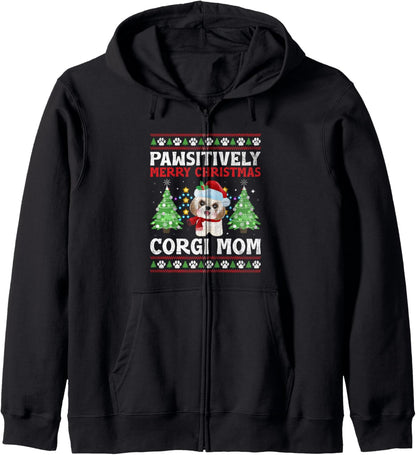 Christmas Corgi Mom Dog Breed Owner Rescuer Fur Mama Zip Hoodie
