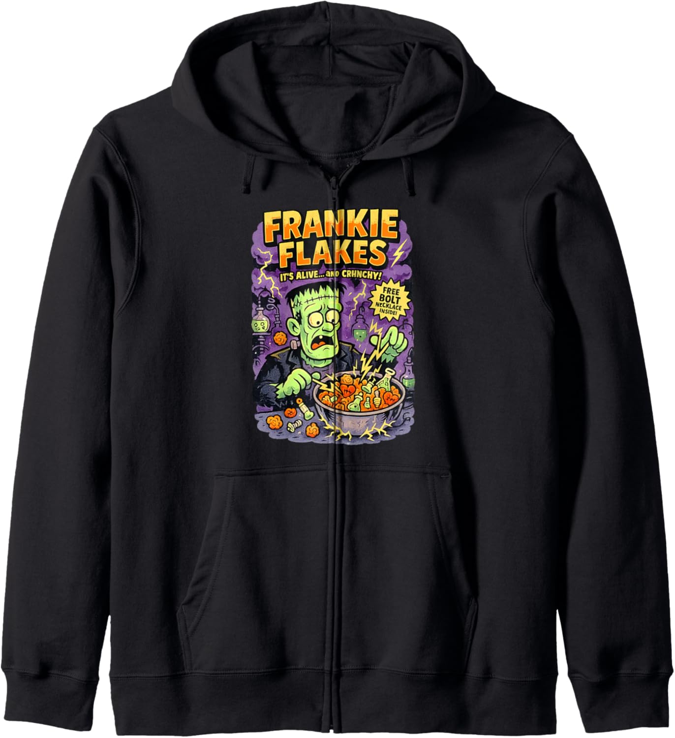 Retro Funny Frankie Flakes Cereal Frankenstein Monster Lover Zip Hoodie