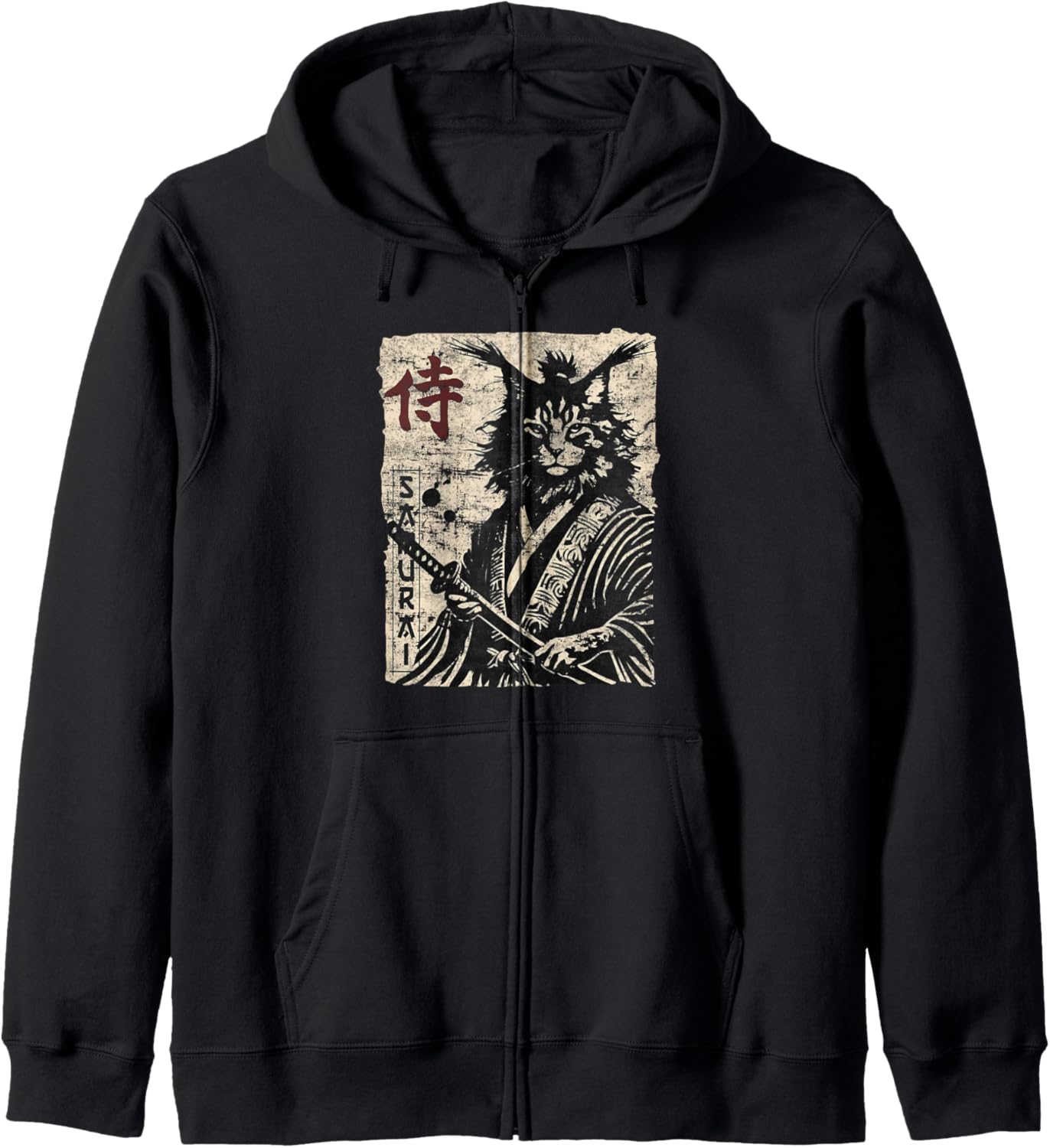 Vintage Samurai Ninja Cat Japanese Art Anime Retro Aesthetic Hoodie