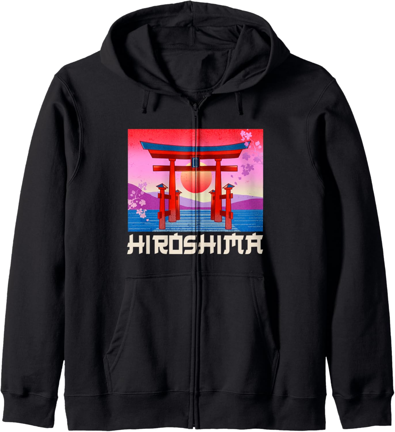 Hiroshima Cherry Blossom Sakura Sun Nature Japan Kanji Anime Zip Hoodie