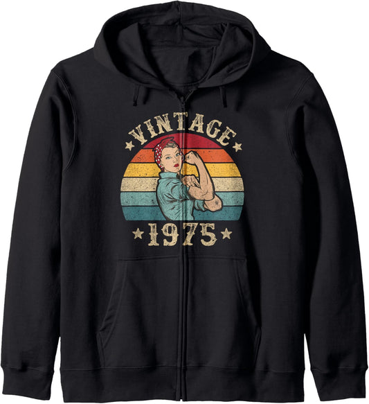 50th Birthday Vintage 1975 Merch Women 50 Years Old Zip Hoodie