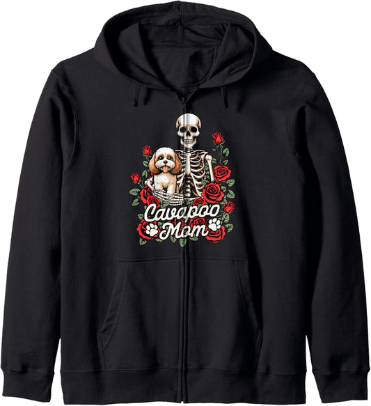 Cavapoo Mama Skeleton Dog Mom Dog Owner Cavapoo Mom Zip Hoodie