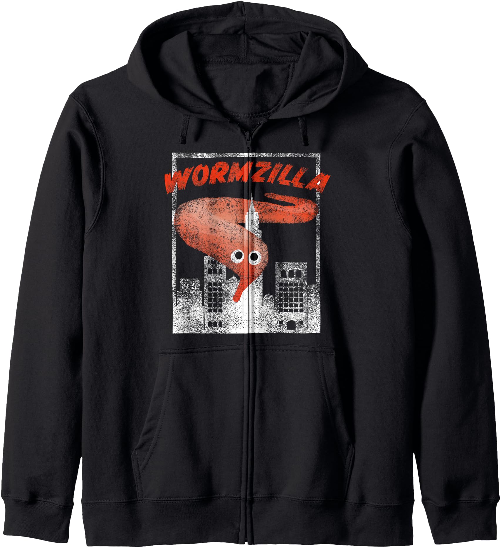 Worm On A String Meme Orange Wormzilla Retro Japanese Style Zip Hoodie