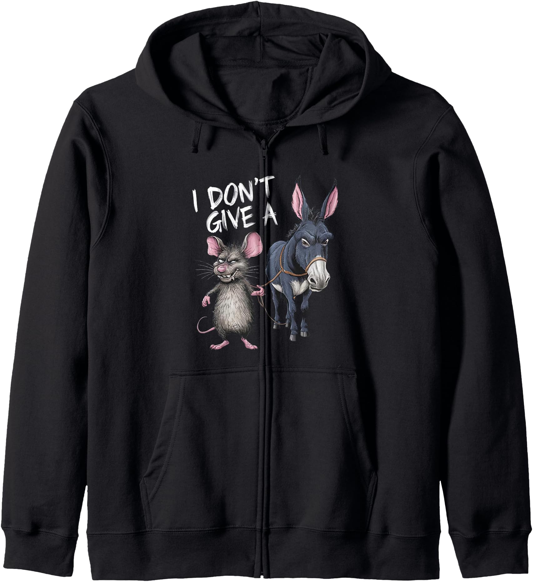 I Don't Give a Rats Ass Mouse & Donkey Funny Zip Hoodie