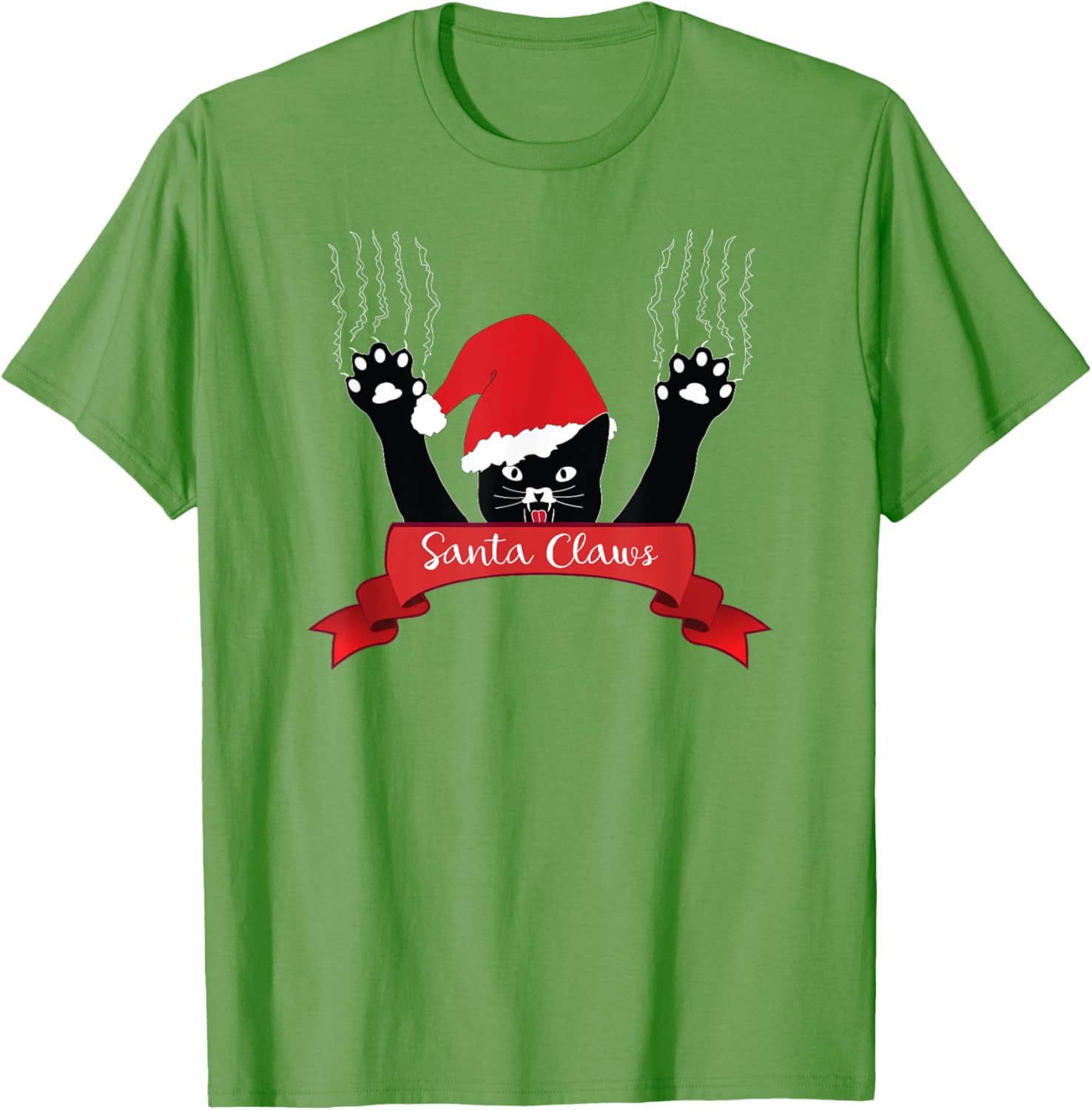 Santa Claws Cat Christmas T-Shirt, Xmas Red Gift Ribbon