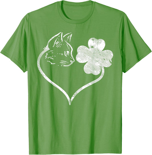 Cat Silhouette Shamrock St Patricks Day Kitten Lover Pet Men Women Kids T-Shirt
