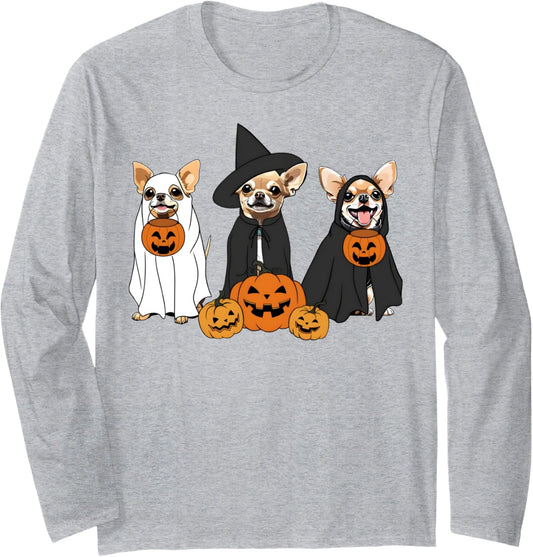 Chihuahua Dogs Lovers Ghost Witch Mummy Halloween Spooky Long Sleeve T-Shirt
