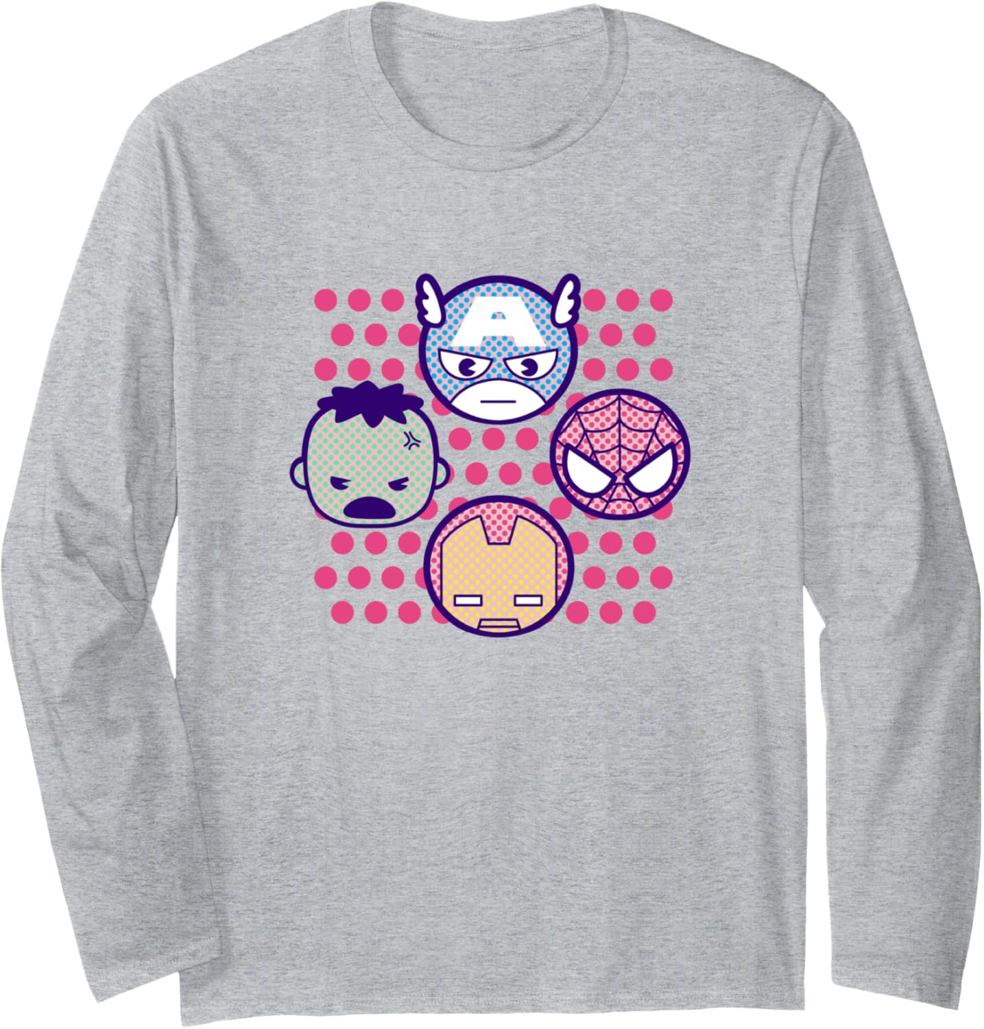 Marvel Kawaii Chibi Avengers Faces Vintage Polka Dots Long Sleeve