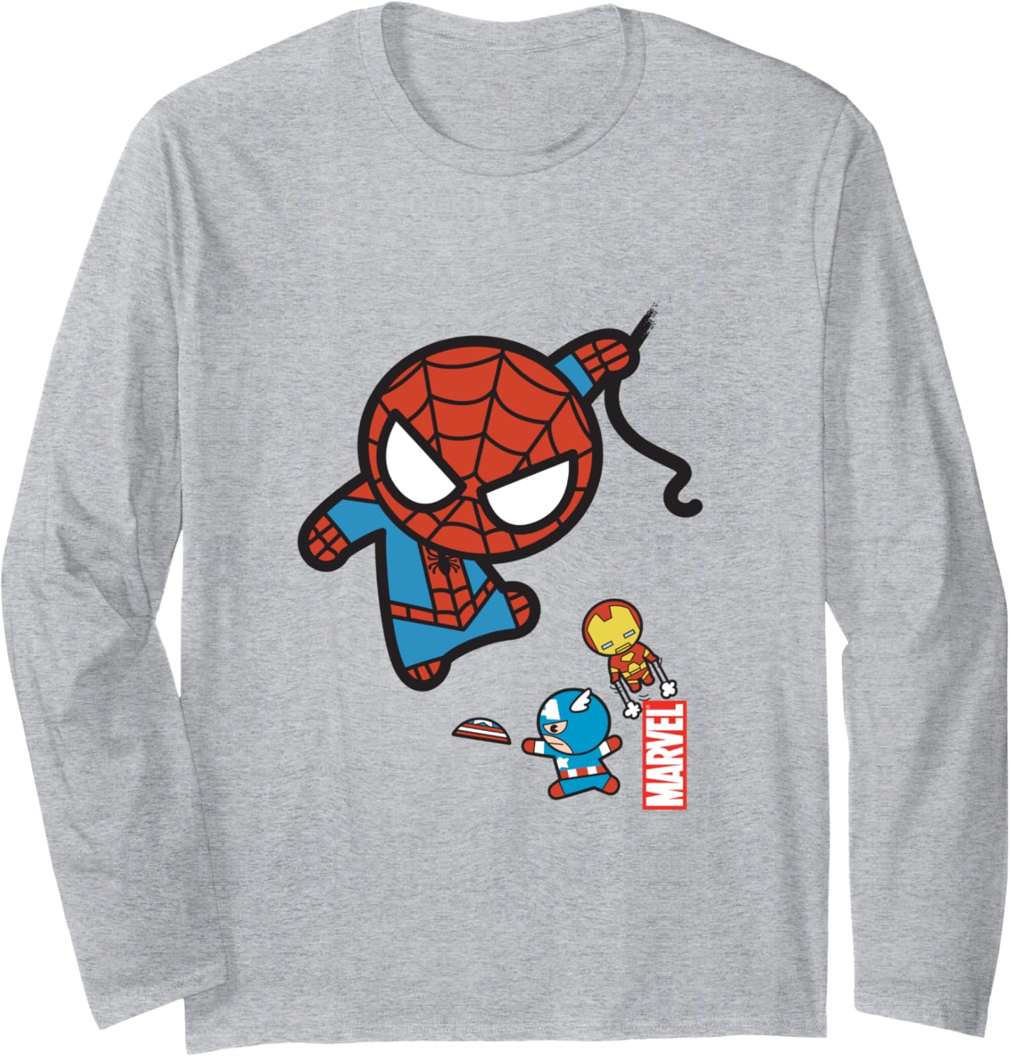 Marvel Kawaii Spidey Iron Man & Cap In Action Chibi Shot Long Sleeve