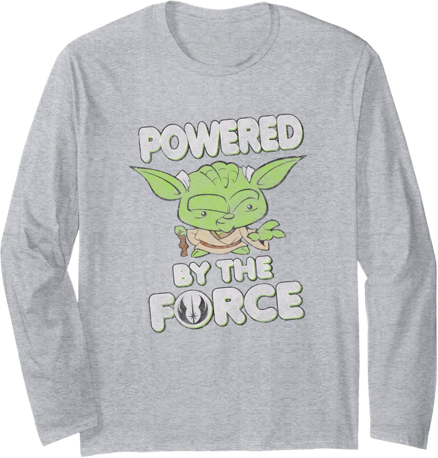 Star Wars Classic Powered By The Force Chibi Yoda Distressed Long Sleeve