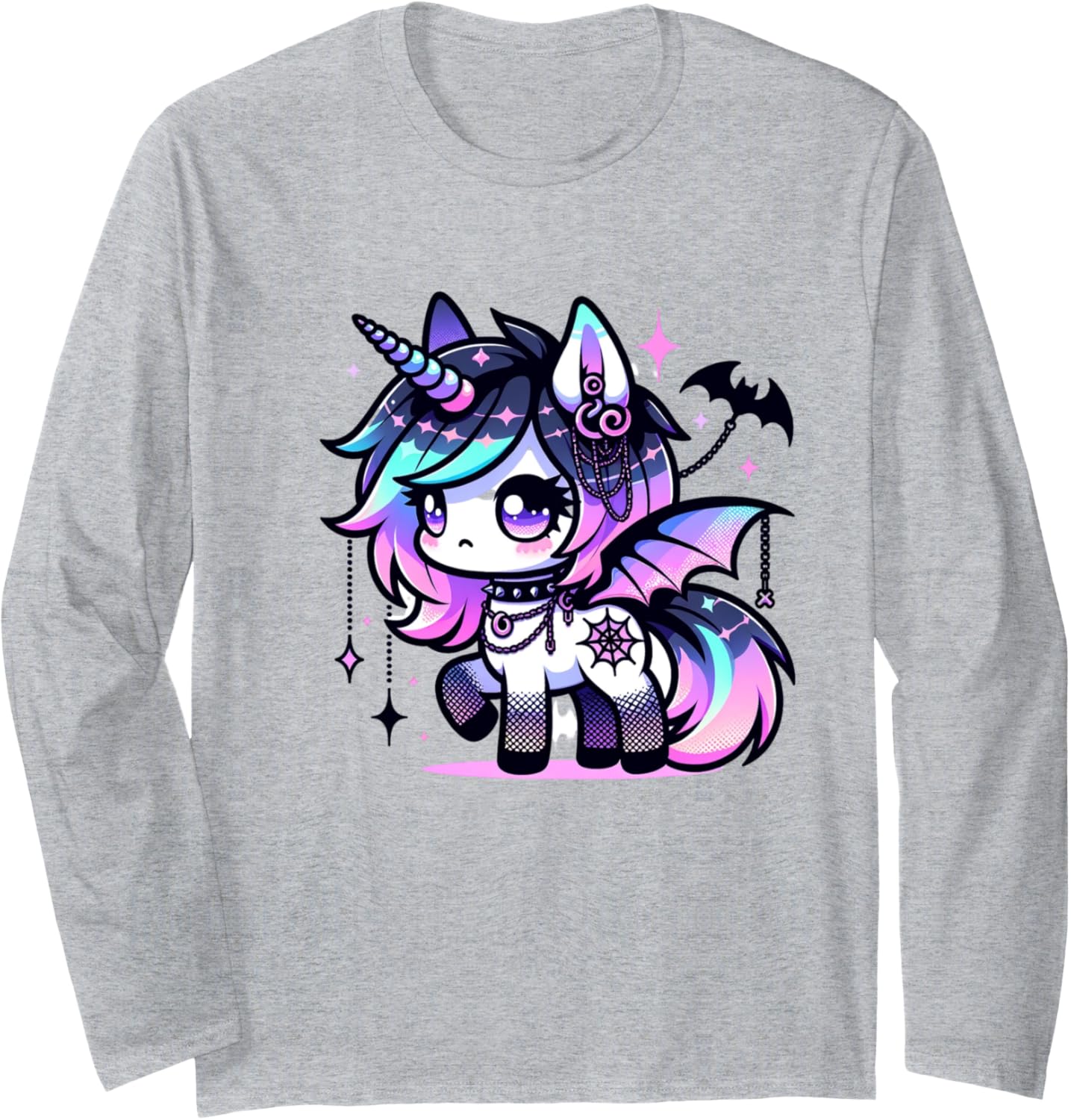 Pastel Goth Unicorn Kawaii Creepy Chibi Cute Design Long Sleeve