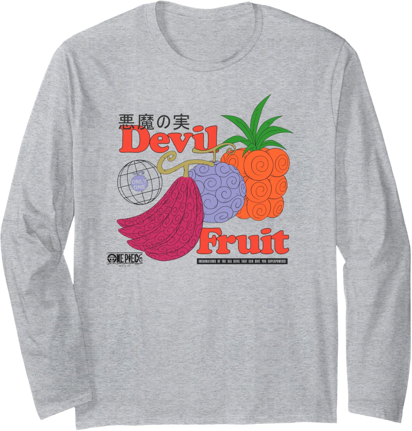 One Piece Anime Vintage Devil Fruit Ad with Kanji Long Sleeve