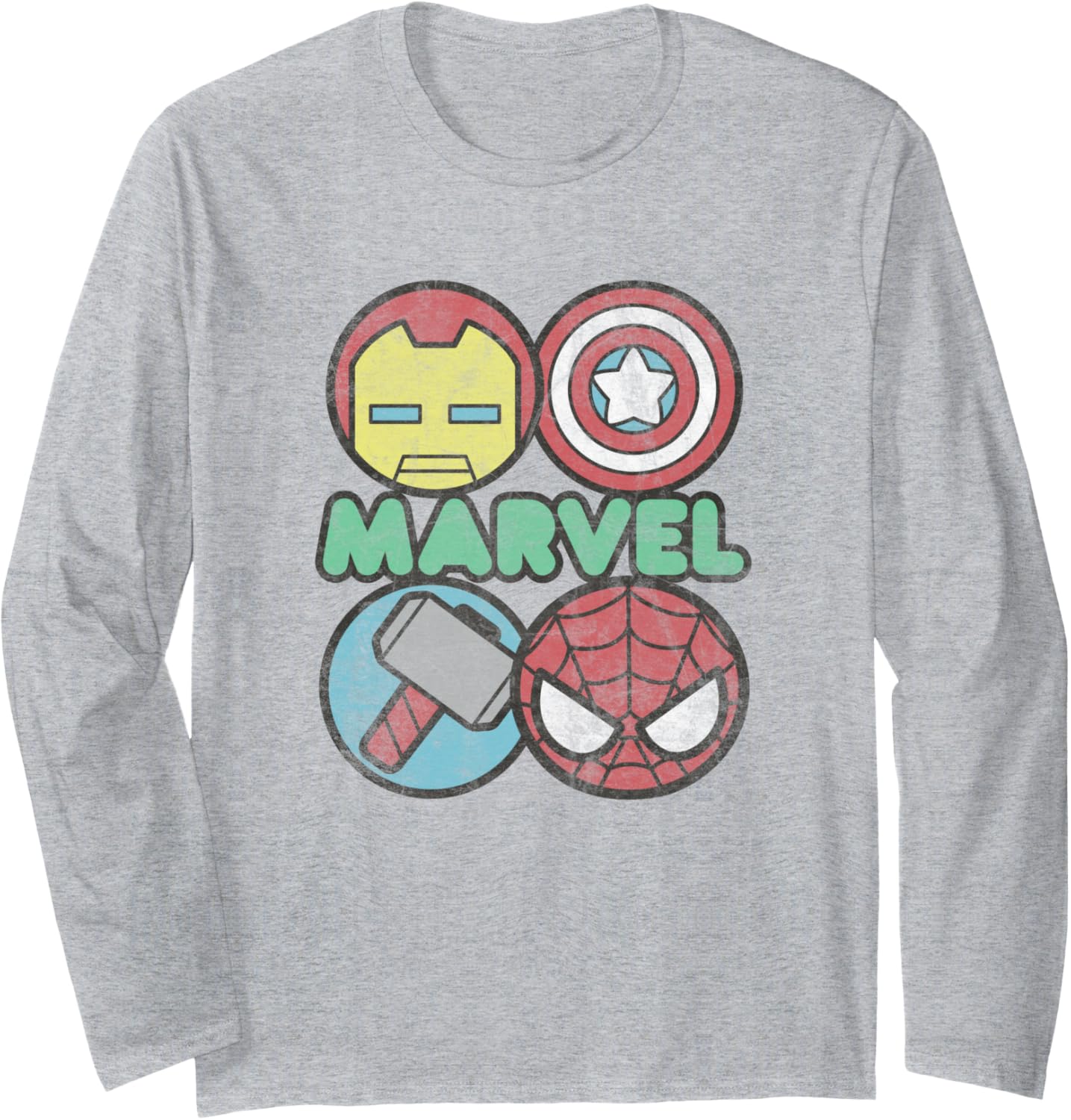 Marvel Kawaii Chibi Avengers Icons Distressed Logo Long Sleeve