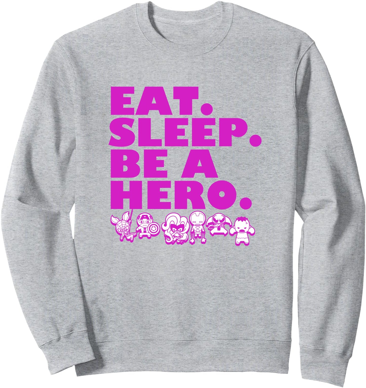 Marvel Kawaii Eat Sleep Be A Hero Characters Lineup Logo Sweatshirt