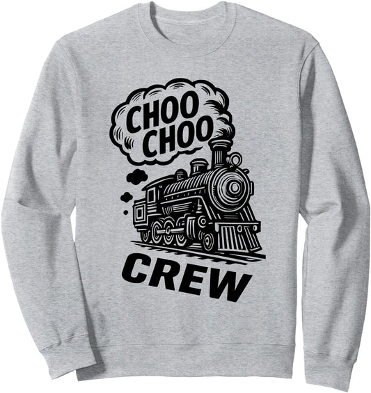 CHOO CHOO CREW Steam Train Vintage Locomotive Railroad Sweatshirt