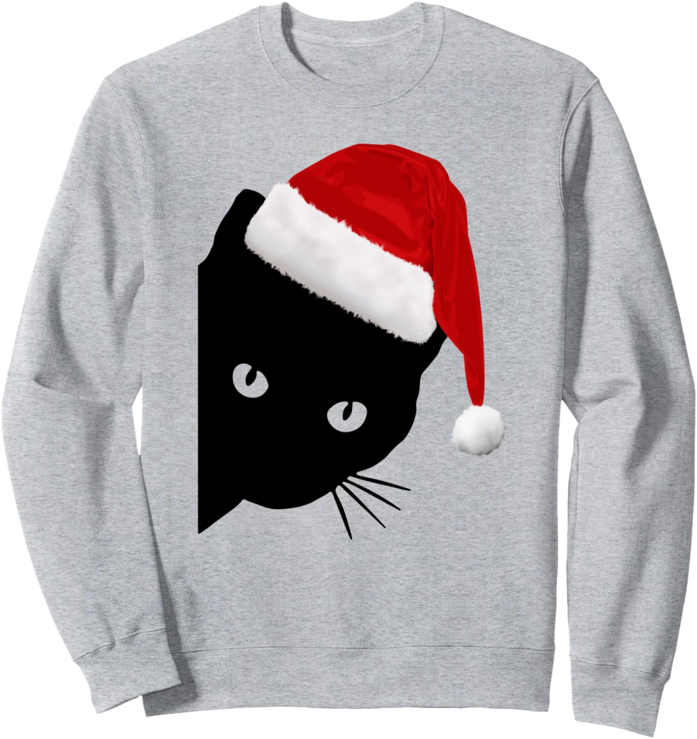 Black Cat Face Santa Hat Peeking Funny Cat Lover Christmas Sweatshirt